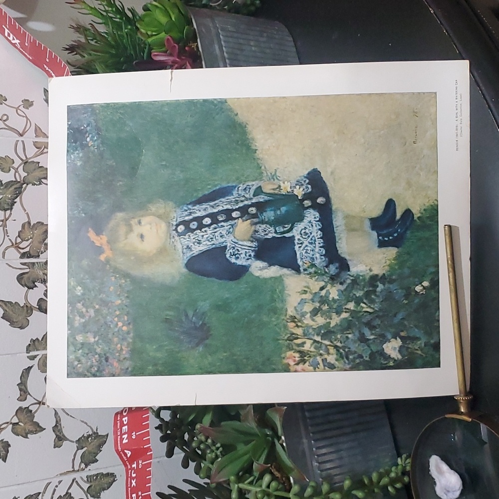 Vintage Lithograph Art Print A Girl with a Watering Can Renoir